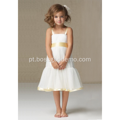 A-line tira larga tiras de cetim organza de cetim vestido de menina